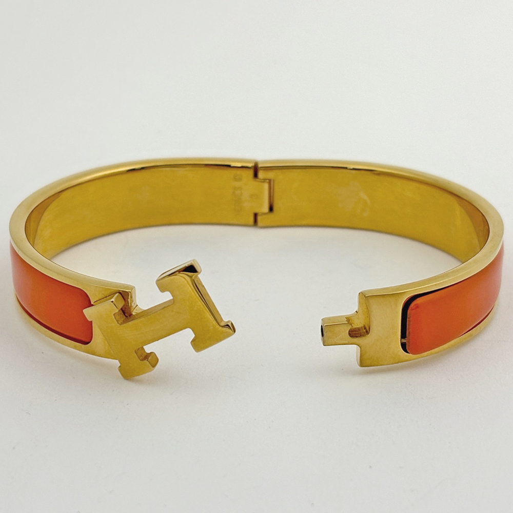 Hermes HERMES Clic H Enamel Bracelet Clack Bangle GP Gold Orange Women's - Picture 2 of 6